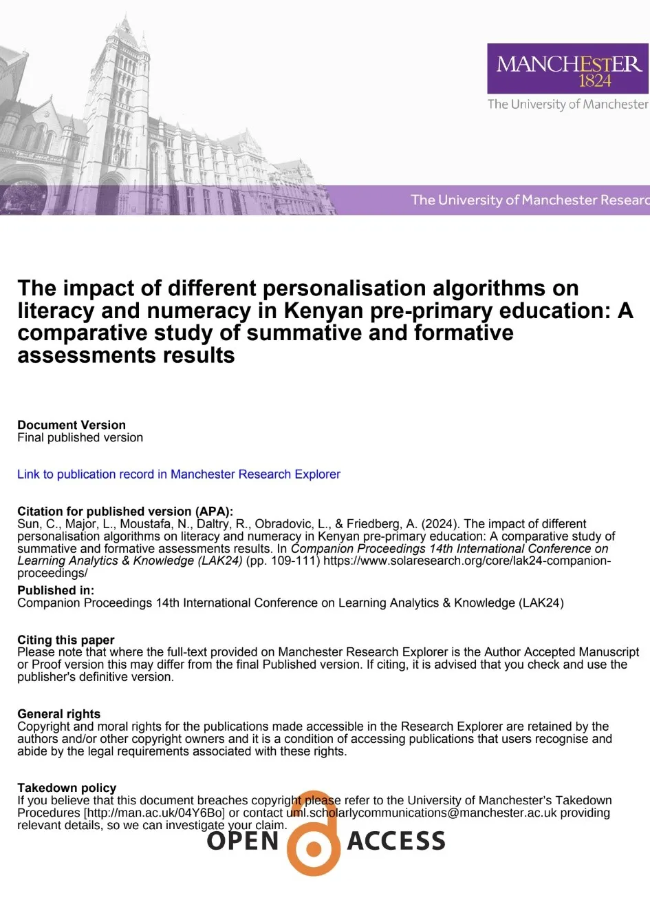 University of Manchester Research Explorer cover page for the open-access paper